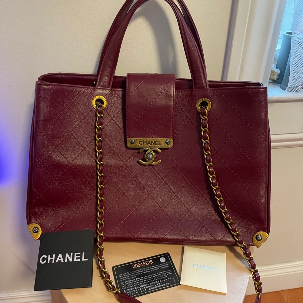 Two-way Burgundy Quilted Leather Tote